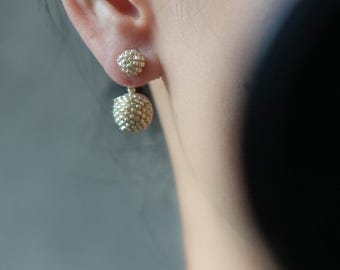 Miyuki Silber Perlen Kugel Ohrstecker, Sterling Silber Ohrstecker, modernist geometrischer Schmuck, Alltags Arbeit Schmuck Geschenk für Sie