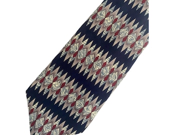 The Metropolitan Museum Of Art Silk Tie Geometric Diamond Pattern Navy Red Beige Menswear
