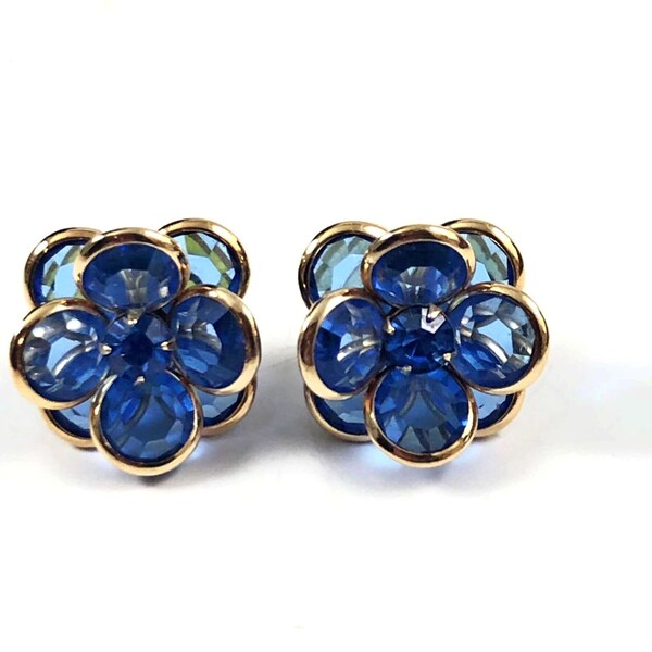 vonelle Swarovski Crystal Blue Faceted Glass Pierced Earrings Vintage