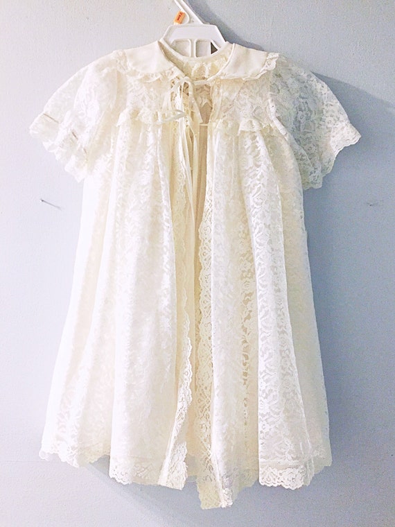 1980's Vintage White Lace Baby Girl Baptism Dress 