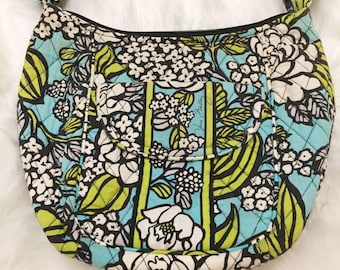 Vera Bradley Retired Island Bloom Flower Crossbody Shoulder Bag Aqua Lime Blue Black White Pattern Purse