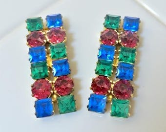 Art Deco Strass Schuhclips: Bunte Glassteine, Messingfassung