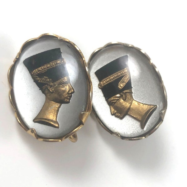 Vintage Nefertiti Clip On Earrings Egyptian Jewelry