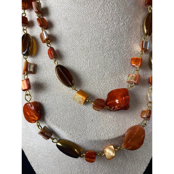 36 Inch Orange and Brown Long Necklace Shell Bead… - image 2