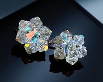 Pendientes de clip vintage con racimo de cristales Aurora Boreal, brillo de los años 50