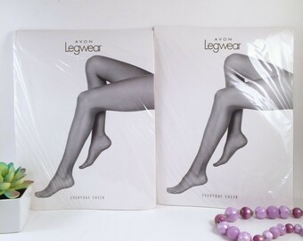 2 Pair Vintage Pantyhose AVON LEGWEAR Queen Size E Off BLACK Plus Size Fits weight 220-250