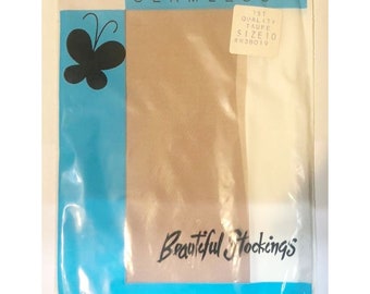 Vtg Womens BEAUTIFUL Stockings Seamless Taupe Nylons Size 10 New in Package Hosiery