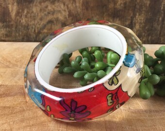 Large Bangle Bracelet Vintage Colorful Chunky Lucite Acrylic  BOHO