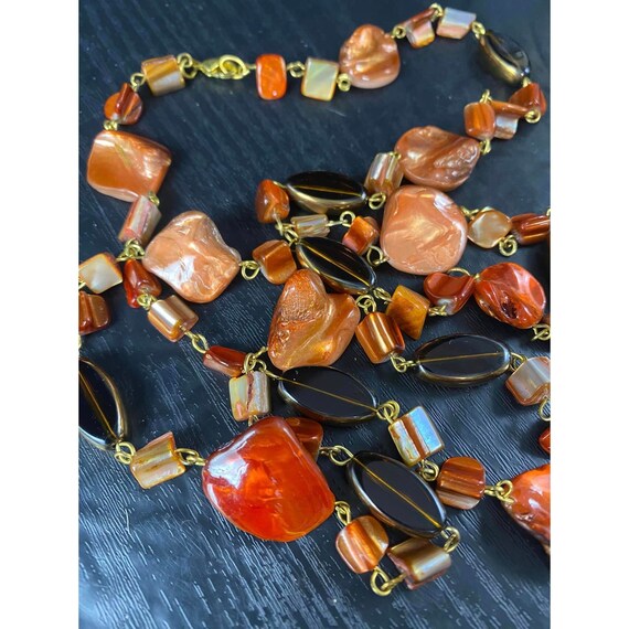 36 Inch Orange and Brown Long Necklace Shell Bead… - image 6