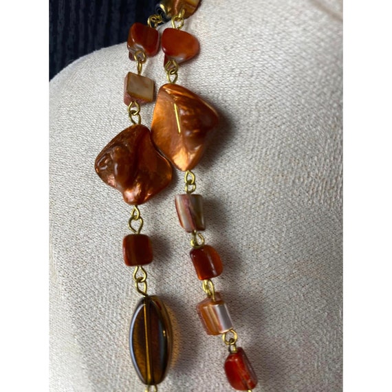36 Inch Orange and Brown Long Necklace Shell Bead… - image 3