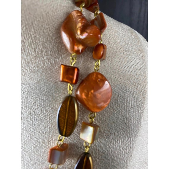 36 Inch Orange and Brown Long Necklace Shell Bead… - image 4