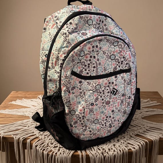 Floral Pattern Backpack With Multi-Compartment De… - image 1