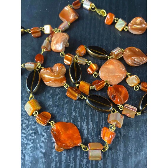 36 Inch Orange and Brown Long Necklace Shell Bead… - image 5