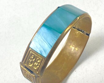 Vintage turkoois en messing scharnierende damesarmband
