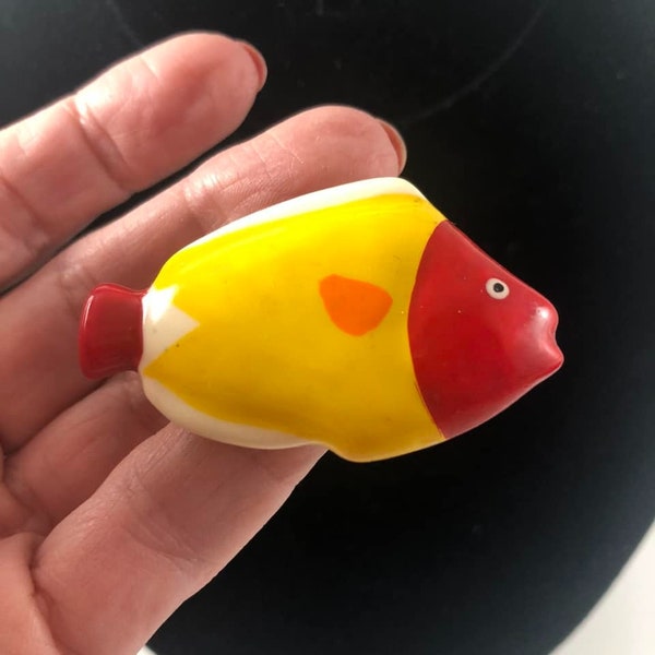 Vintage Colorful Fish Pin Brooch Ceramic Clown Tropical Fashion Jewelry