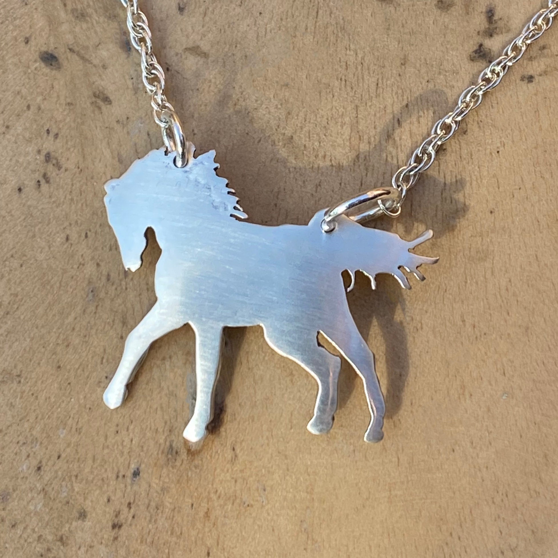Brushed Silver Horse Necklace Silver Pendant Silver Horse Etsy