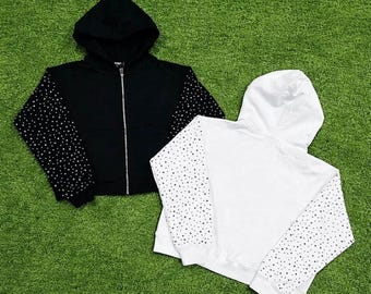 Mädchen Strass Ärmel Zip-Up Hoodie Jacke