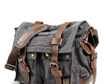 Canvas Leather Men Messenger Bags  Big Satchel Shoulder Bags Male Laptop Briefcase Travel Handbag