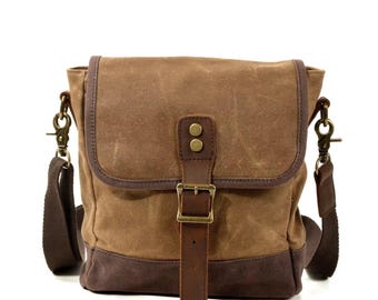 Personalized Canvas Leather Messenger Bag, Laptop Satchel, Gift for Him