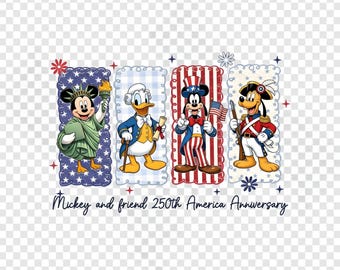 Mickey and Friends 250th Anniversary Png, USA 250th Anniversary Disney PNG, 4th of July Family Matching Outfit Png, Retro Sublimation Design