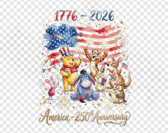 USA 250th Anniversary Pooh PNG, Winnie the Pooh Friends America 1776 2026, Patriotic 4th of July Shirt Png, Retro Disney Sublimation Design