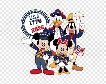 Mickey and Friends 250th Anniversary Png, USA 1776 - 2026 PNG, 4th of July Family Matching Outfit Png, Retro Sublimation Design, America Png
