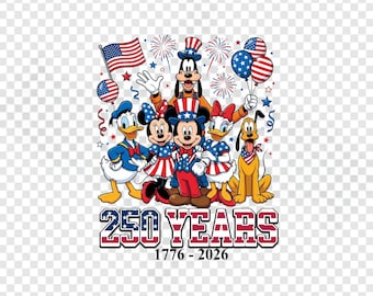 USA 250th Anniversary Disney PNG, Retro Sublimation Design, 4th of July Family Matching Outfit Png, Mickey Minnie Donald Goofy Patriotic Png