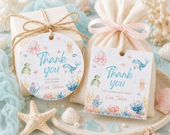 Under the Sea Baby Shower Favor Tag Set, Round and Square Canva Template