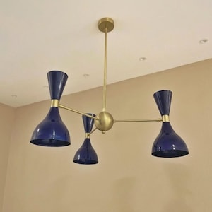 Lámpara de araña estilo Stilnovo de mediados de siglo – Lámpara colgante de 3 brazos tipo diábolo, luminaria de techo de latón para comedor, dormitorio y sala de estar.