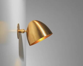 Pair Of Modern bell-shaped sconces in patinated Raw brass Mid Century Wall Sconce Bedside, Living Room and Bedroom Wall Fixture