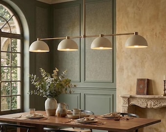 Mid Century Modern Linear Chandelier Light: Luxury Kitchen Island 4-Light Brass Linear Pendant Light Fixtures for Living Room