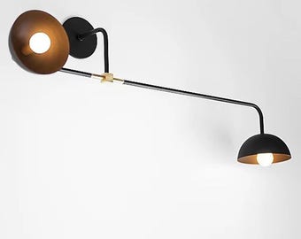 Moderne minimalistische Wandlampe | Schwarze skulpturale Leuchte | Zeitgenössische Mid Century inspirierte Wandleuchte für Wohnzimmer Schlafzimmer Flur