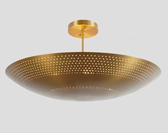 Mid Century Messing perforierter Sputnik Kronleuchter, Unterputz Deckenleuchte