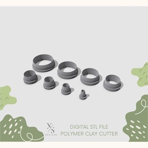 Circle Polymer Clay Cutter STL Set | 3MF Digital File | Round Basic Shape Earring Cutter 3D Print File