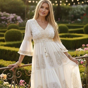 flowy wedding dress with straps Ladivine CD0192W Chiffon Long Sleeve Bridal Gown, Off White / 2XL main image 1