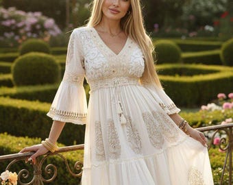 Boho-Hochzeitskleid, Boho-Kleid, Boho-Maxikleid, Hochzeitskleid Boho, fließendes Boho-Kleid, Kleid Boho für Hochzeit, Kleid Maxi Boho, Boho-Chic