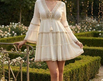 Boho-Minikleid für Damen, Boho-Kleid für Damen, Kleidermuster, Boho-Minikleid, fließendes Minikleid, Boho-Minikleid, Strandminikleid, Boho-Chic.