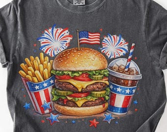 Camiseta Comfort Colors con diseño de hamburguesa para el 4 de julio, Camiseta del 4 de julio, Cuatro de Julio, Camiseta del Día de los Caídos, Camiseta del Día de la Independencia