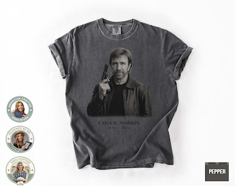 Camiseta Comfort Colors Chuck Norris 1946-2026, Camiseta conmemorativa Legends Never Die, Tipografía retro