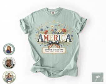 Camiseta Comfort Colors del 250 aniversario de Estados Unidos, camiseta patriótica floral del 4 de julio de 2026, camiseta del Día de la Independencia de EE. UU., camiseta vintage estadounidense.