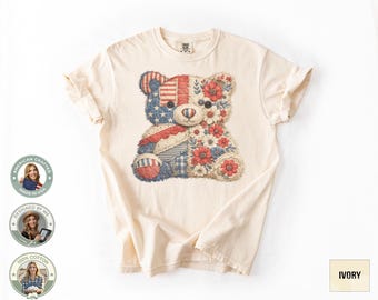 Comfort Colors Patriotic Bear Shirt, American Flag Bear Tee, 4th Of July Shirt, Independence Day Gift, Print Only — Not a Patch