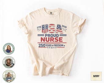Camiseta "Enfermeras: 250 años sanando a Estados Unidos" con colores reconfortantes, regalo para la Semana de la Enfermería 2026, camiseta para enfermeras registradas (RN), camiseta patriótica para enfermeras (EE. UU., 1776).