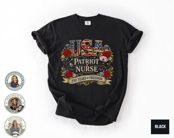 Camiseta Comfort Colors Enfermeras 250 Años Sanando América, Camiseta 250 Años de Libertad, Camiseta Patriótica de Enfermería, EE. UU. 1776, Regalo para la Semana de la Enfermería 2026