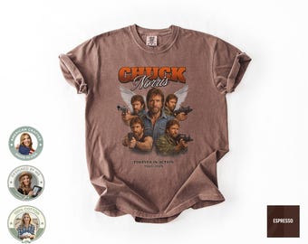 Camiseta Chuck Norris Forever in Action, Camiseta Comfort Colors Chuck Norris, Camiseta Legends Never Die, Tipografía Retro