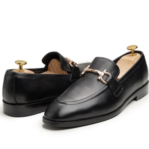 Handmade Black Leather Horsebit Loafers, Italian calfskin, Blake stitched sole, cushioned insole, dress casual, wedding ready