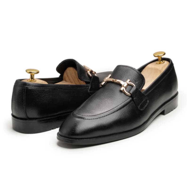 Handmade Black Leather Horsebit Loafers, Italian calfskin, Blake stitched sole, cushioned insole, dress casual, wedding ready