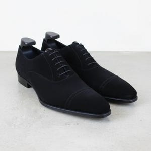 Handmade Black Suede Oxford Shoes Men's Cap Toe Dress Wedding Formal Shoes
