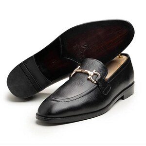 Handmade Black Leather Horsebit Loafers, Italian calfskin, Blake stitched sole, cushioned insole, dress casual, wedding ready