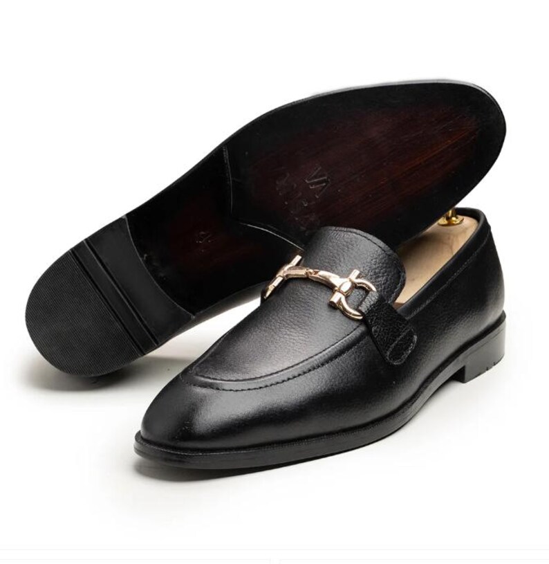 Handmade Black Leather Horsebit Loafers, Italian calfskin, Blake stitched sole, cushioned insole, dress casual, wedding ready