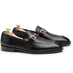 Handmade Black Leather Horsebit Loafers, Italian calfskin, Blake stitched sole, cushioned insole, dress casual, wedding ready